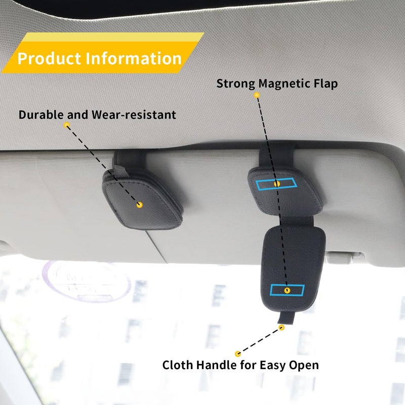 Yuoyar Sunglass Holder for Car  Magnetic Leather Sunglasses Holder and Ticket Card Clip  Car Visor Accessories  2 Packs (Black) - Image 4